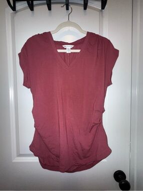 Athleta Women's Outbound Ruched V-Neck Short Sleeve Tee Top - Rose